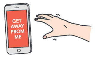 An illustration of a phone asking the hand to get away from it