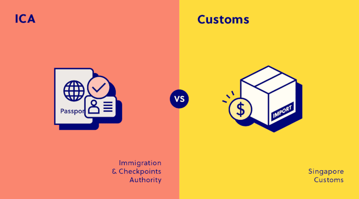 ICA vs Singapore Customs At our checkpoints, you may encounter officers from both the Immigration  &amp; Checkpoints Authority (ICA) and Singapore Customs.