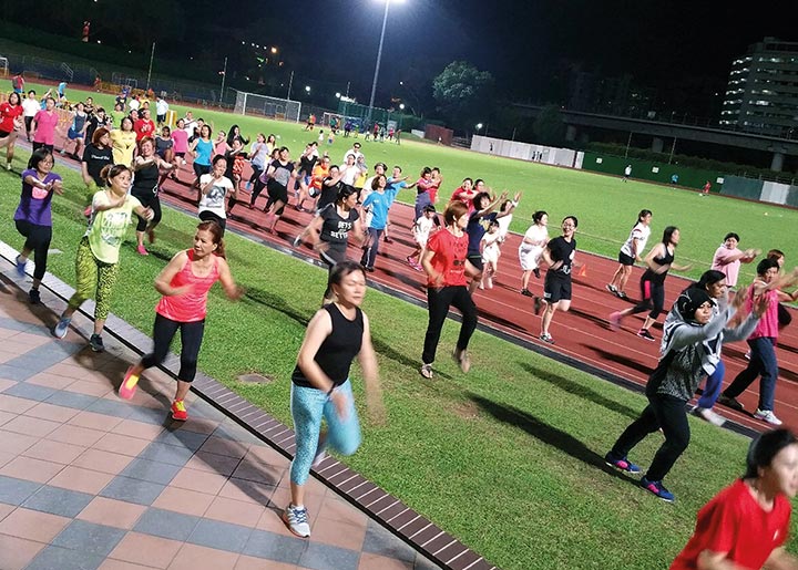 Residents of Woodlands take part in a Sporting Friday event initiated by Woodlands Sport Centre staff.