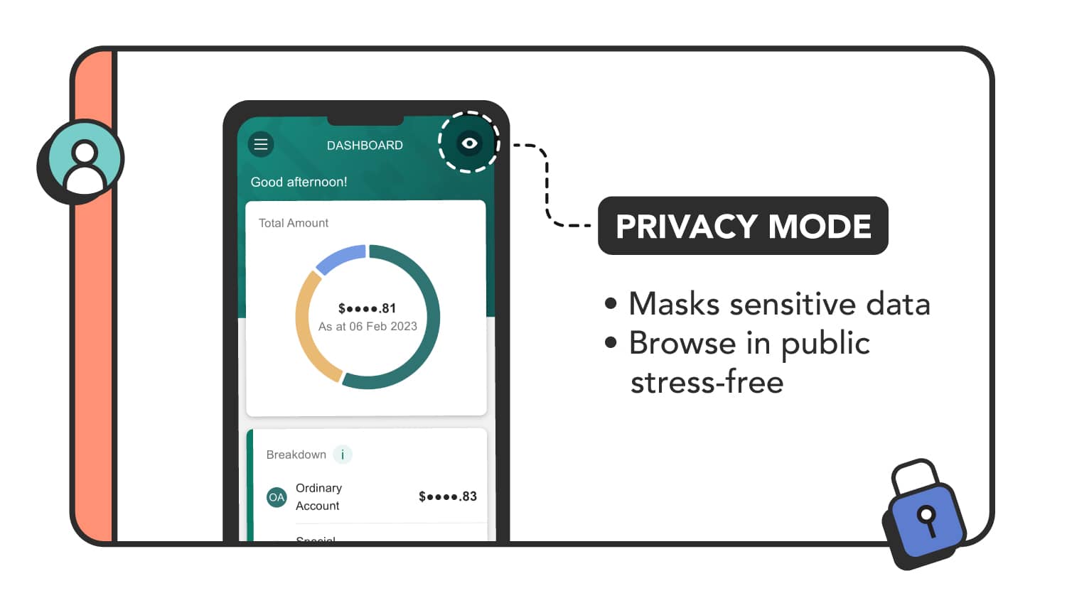 The app&#39;s ‘privacy mode’ is a function that masks sensitive data, like account balances.