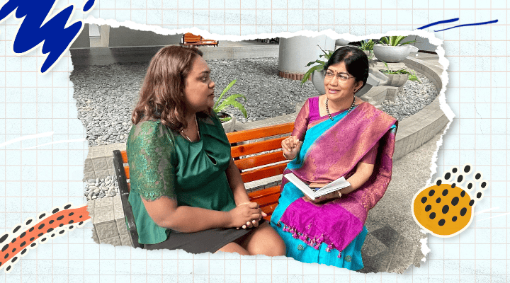 Nanthini meeting and talking with her career coach Sarojini.