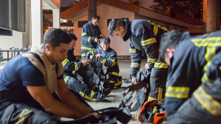 SCDF volunteer trainee firefighters do a thorough check of their firefighting and rescue equipment before every practical session.