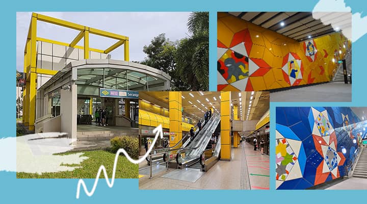 LTA Art in Transit Serangoon station (right), Woodlands South station (top and bottom right) and Toa Payoh station’s iconic yellow walls (centre) serve as an additional identifier for commuters.