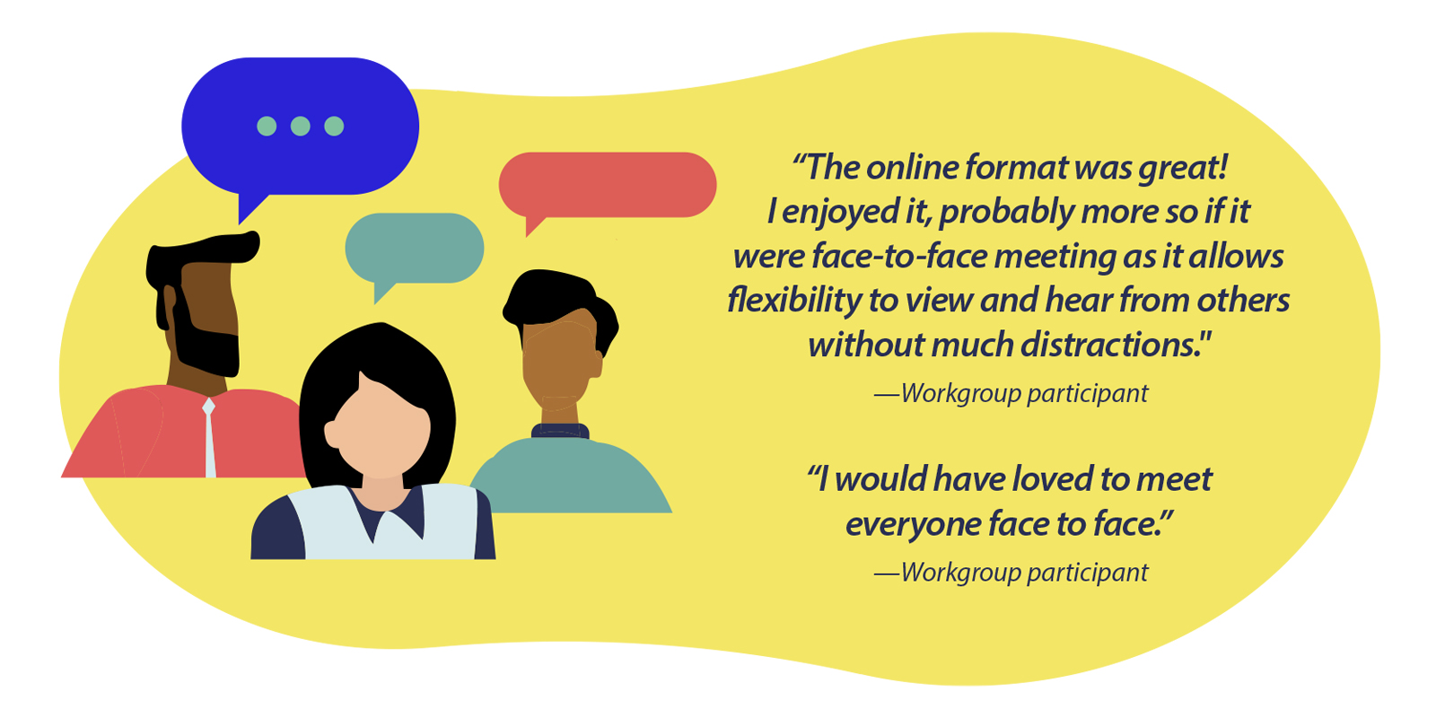 “The online format was great! I enjoyed it, probably more so if it were face-to-face meeting.”