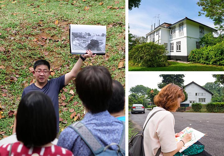 For all guided tours, Mr Jerome Lim prepares old photos of the State properties to use as visual aids. Many attend the guided tours toting their cameras, while others come with sketchbooks to record the unique architectural features they see.