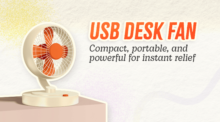 Consider incorporating a USB desk fan at your workplace to improve air circulation and ventilation.