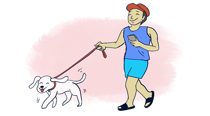 Walking the dog is a good way to relax after a long day