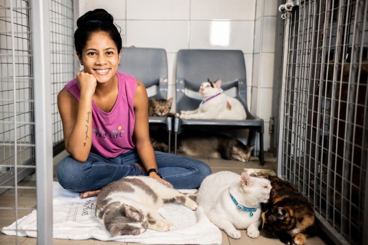 Sarah Hadi Devaraj at the Animal Lovers League with her cats. 