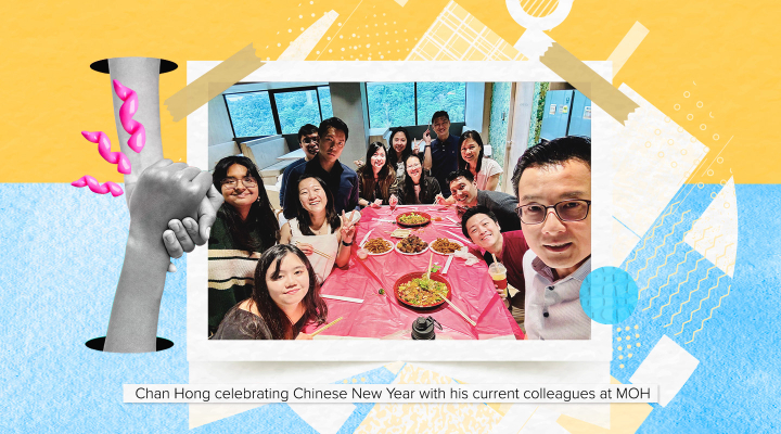 Chan Hong celebrating Chinese New Year with his current colleagues at MOH